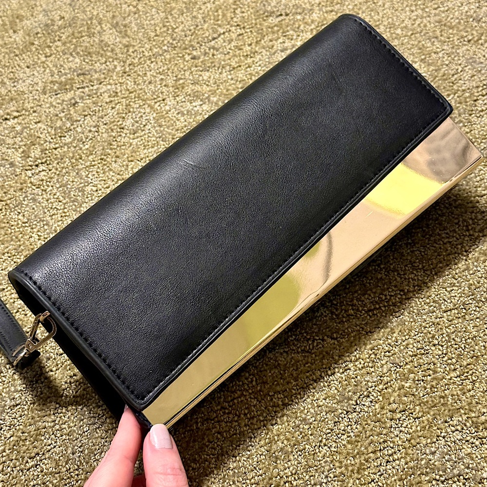 Black and Gold Clutch with Wrist Strap